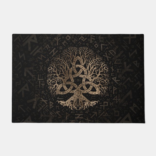 Tree of life with Triquetra on Futhark pattern Doormat (Front)