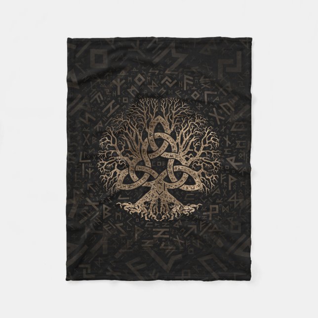 Tree of life with Triquetra on Futhark pattern Fleece Blanket (Front)
