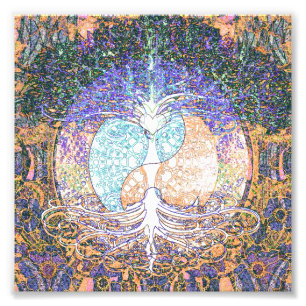 Tree of life with ying yang and heart symbol photo print