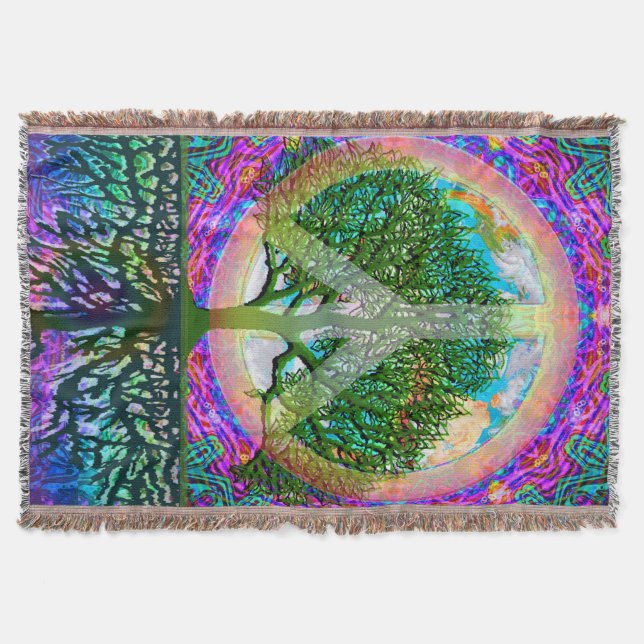 Tree of Life World Peace Rainbow Throw Blanket (Front)