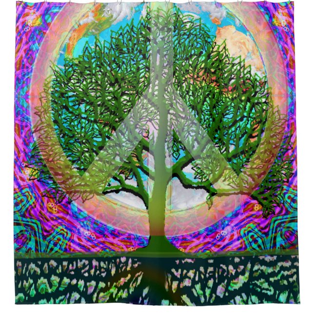 Tree of Life World Peace Rainbows Shower Curtain (Front)