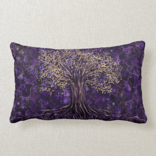 Tree of life -Yggdrasil Amethyst and Gold Lumbar Cushion