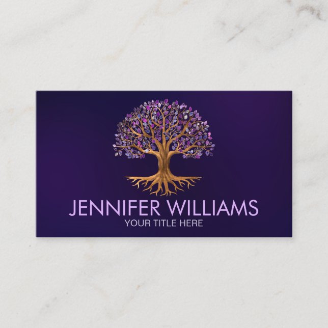 Tree of life - Yggdrasil - Amethyst Leaves Business Card (Front)