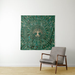 Tree of life -Yggdrasil and Futhark - Malachite Tapestry