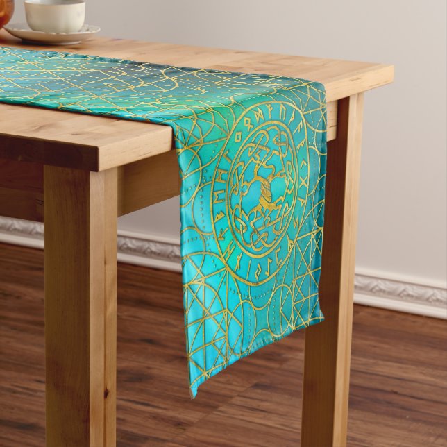 Tree of life  -Yggdrasil and  Runes alphabet Short Table Runner (In Situ)