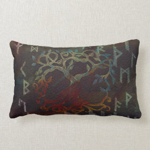 Tree of life  -Yggdrasil - and runes Lumbar Cushion