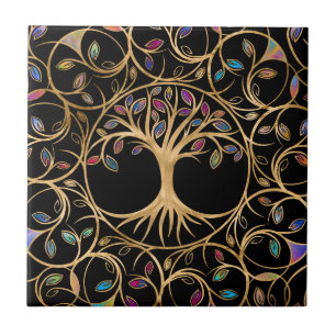 Tree of life - Yggdrasil - colourful leaves Ceramic Tile