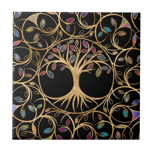 Tree of life - Yggdrasil - colourful leaves Ceramic Tile (Front)