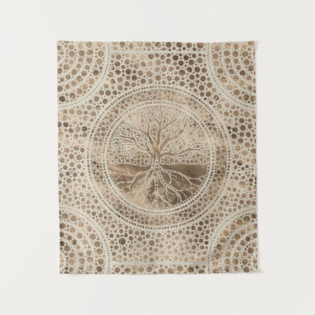 Tree of life - Yggdrasil- Dot Art Pastel Gold Tapestry (Front)