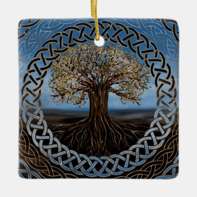 Tree of life -Yggdrasil drawing Ceramic Ornament (Front)