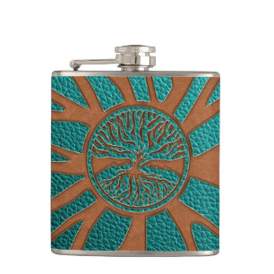 Tree of life  -Yggdrasil  - Embossed Faux Leather Hip Flask