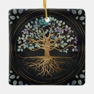 Tree of life - Yggdrasil - Gold & Painted Texture Ceramic Ornament