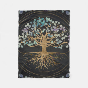 Tree of life - Yggdrasil - Gold & Painted Texture Fleece Blanket