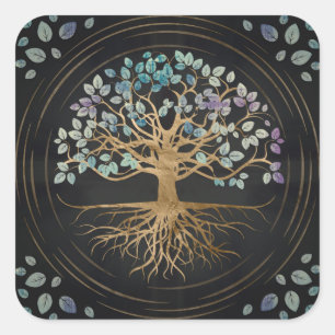Tree of life - Yggdrasil - Gold & Painted Texture Square Sticker