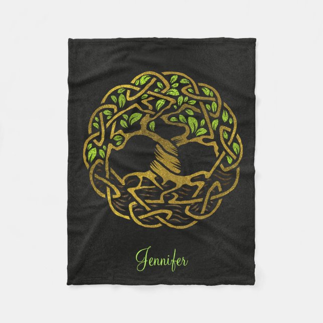 Tree of life  -Yggdrasil - Gold  with custom name Fleece Blanket (Front)