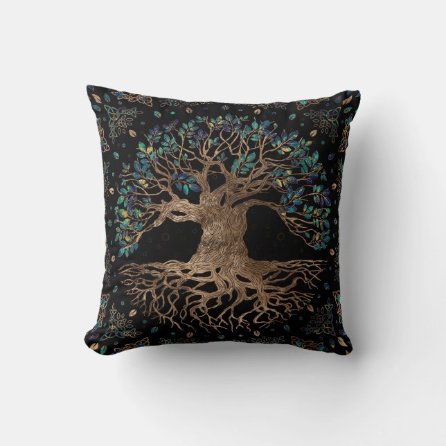 Tree of life -Yggdrasil Golden and Marble ornament Cushion (Front)