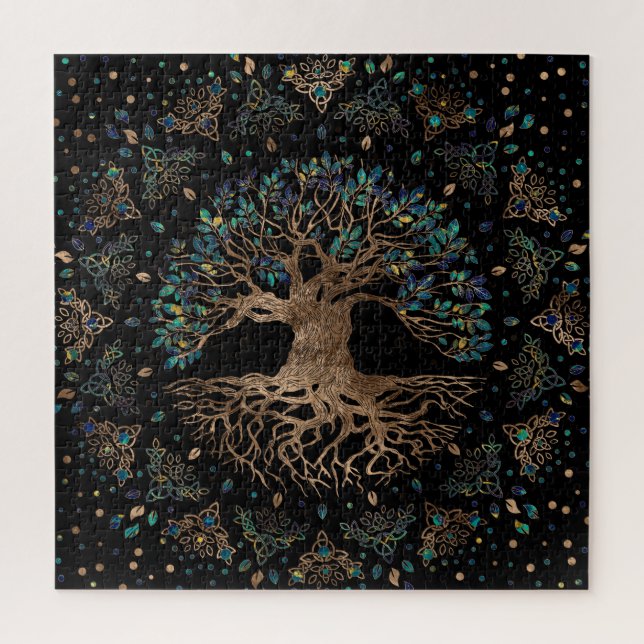 Tree of life -Yggdrasil Golden and Marble ornament Jigsaw Puzzle (Vertical)
