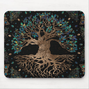Tree of life -Yggdrasil Golden and Marble ornament Mouse Pad