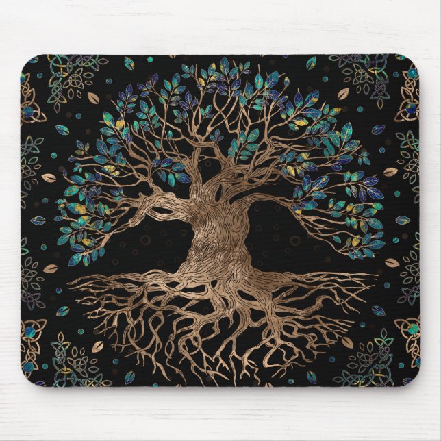 Tree of life -Yggdrasil Golden and Marble ornament Mouse Pad (Front)