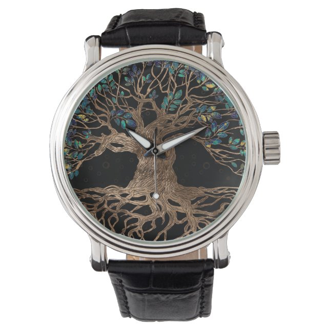 Tree of life -Yggdrasil Golden and Marble ornament Watch (Front)