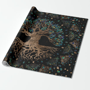 Tree of life -Yggdrasil Golden and Marble ornament Wrapping Paper