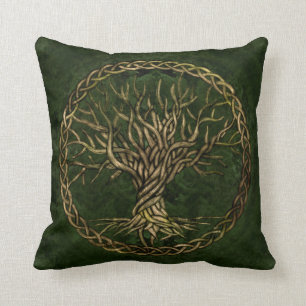 Tree of life -Yggdrasil -green and gold Cushion