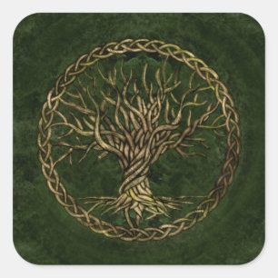 Tree of life -Yggdrasil -green and gold Square Sticker