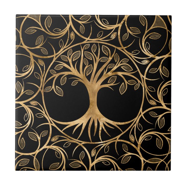 Tree of life - Yggdrasil Mandala frame Ceramic Tile (Front)