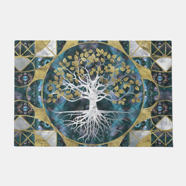Tree of life - Yggdrasil - Marble and Gold Doormat (Front)