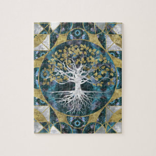 Tree of life - Yggdrasil - Marble and Gold Jigsaw Puzzle