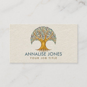 Tree of life - Yggdrasil - Marble and Gold Leaves Business Card