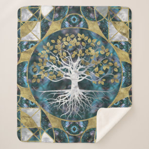 Tree of life - Yggdrasil - Marble and Gold Sherpa Blanket