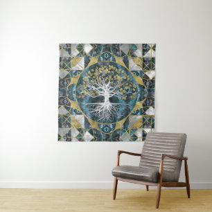 Tree of life - Yggdrasil - Marble and Gold Tapestry