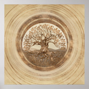 Tree of life -Yggdrasil Pastel Gold Poster