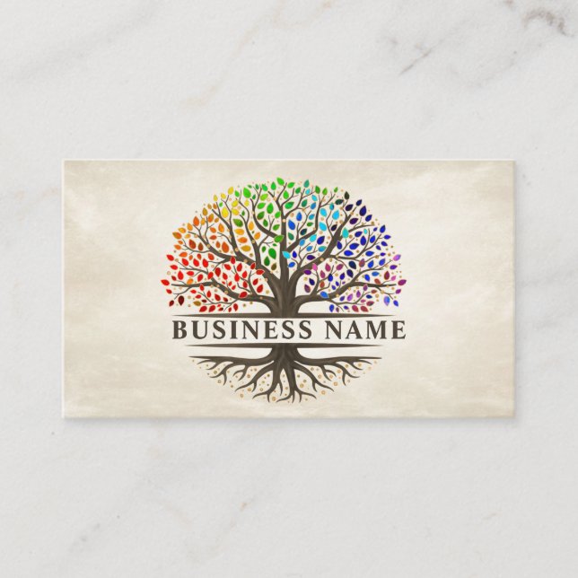 Tree of life - Yggdrasil - Rainbow leaves Business Card (Front)