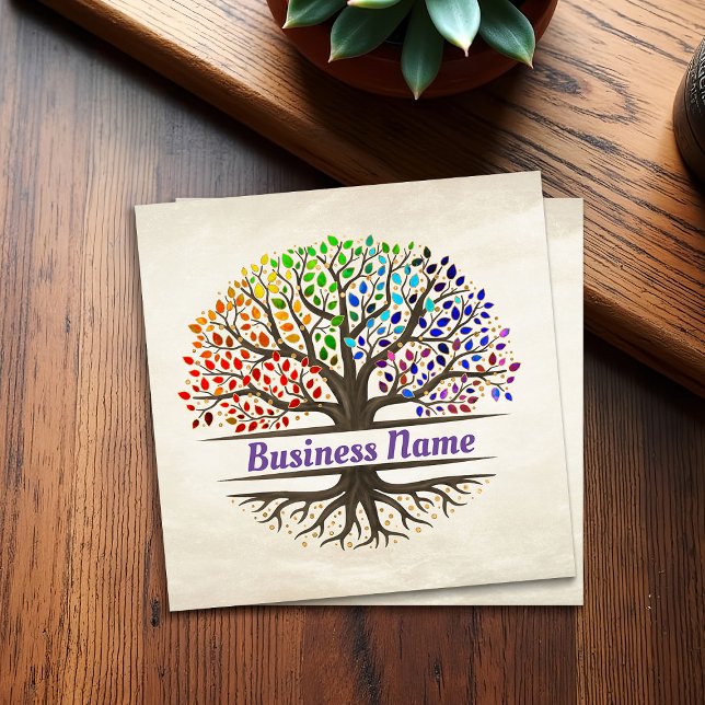 Tree of life - Yggdrasil - Rainbow leaves  Square Business Card (Creator Uploaded)