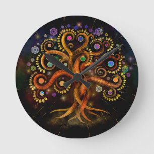 Tree of Life - Yggdrasil - Rainbow Swirl Round Clock