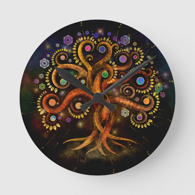 Tree of Life - Yggdrasil - Rainbow Swirl Round Clock (Front)