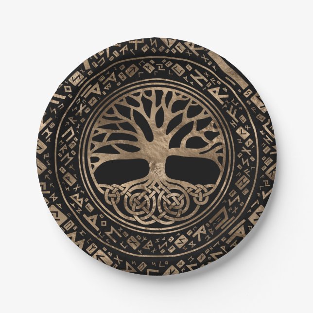Tree of life -Yggdrasil Runic Pattern Paper Plate (Front)