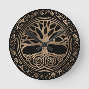 Tree of life -Yggdrasil Runic Pattern Round Clock