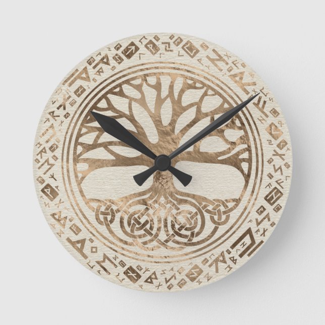 Tree of life -Yggdrasil Runic Pattern Round Clock (Front)