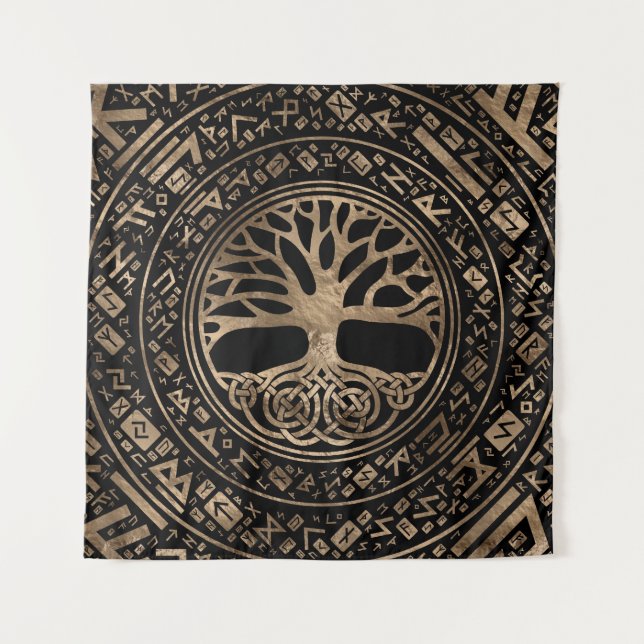 Tree of life -Yggdrasil Runic Pattern Tapestry (Front)