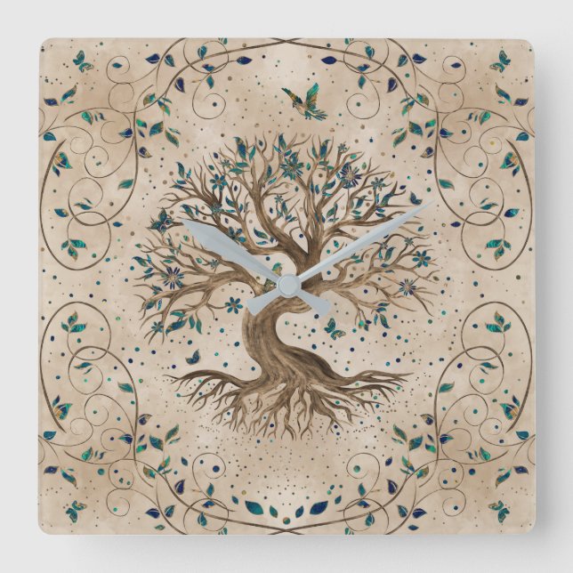 Tree of Life - Yggdrasil Square Wall Clock (Front)