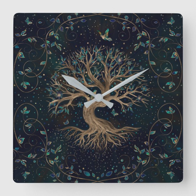 Tree of Life - Yggdrasil Square Wall Clock (Front)