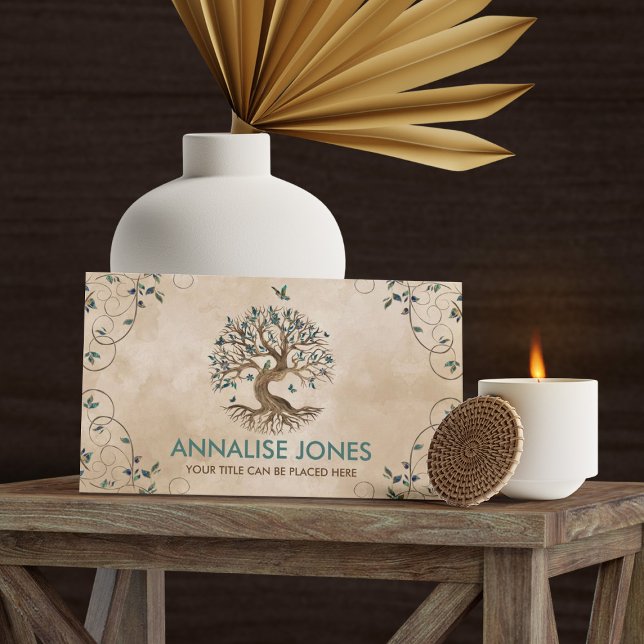 Tree of life - Yggdrasil - Turquoise Leaves Business Card (Creator Uploaded)