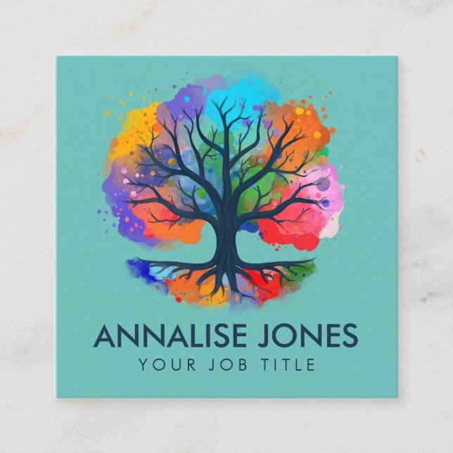 Tree of life - Yggdrasil - Watercolor ink Square Business Card (Front)