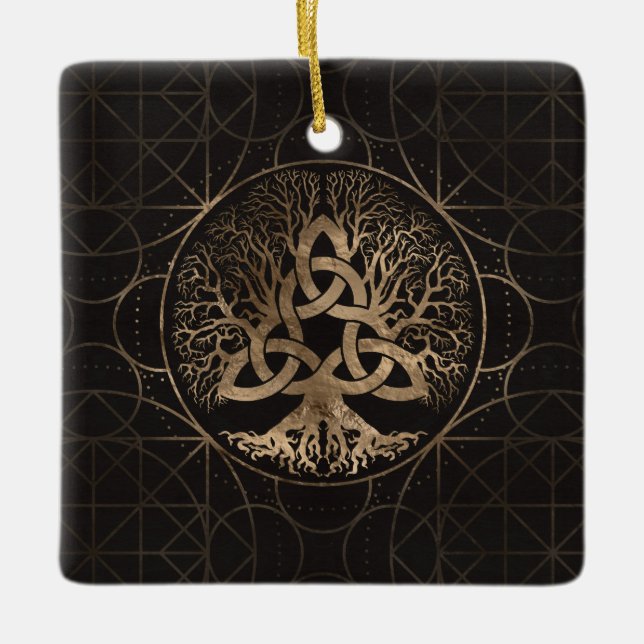 Tree of life -Yggdrasil with Triquetra Ceramic Ornament (Front)