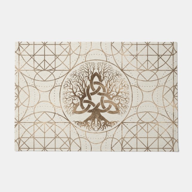 Tree of life -Yggdrasil with Triquetra Pastel gold Doormat (Front)