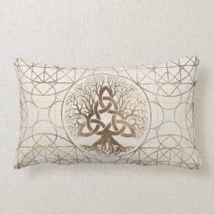 Tree of life -Yggdrasil with Triquetra Pastel gold Lumbar Cushion