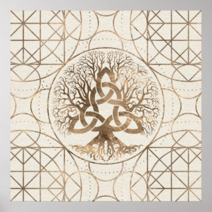Tree of life -Yggdrasil with Triquetra Pastel gold Poster